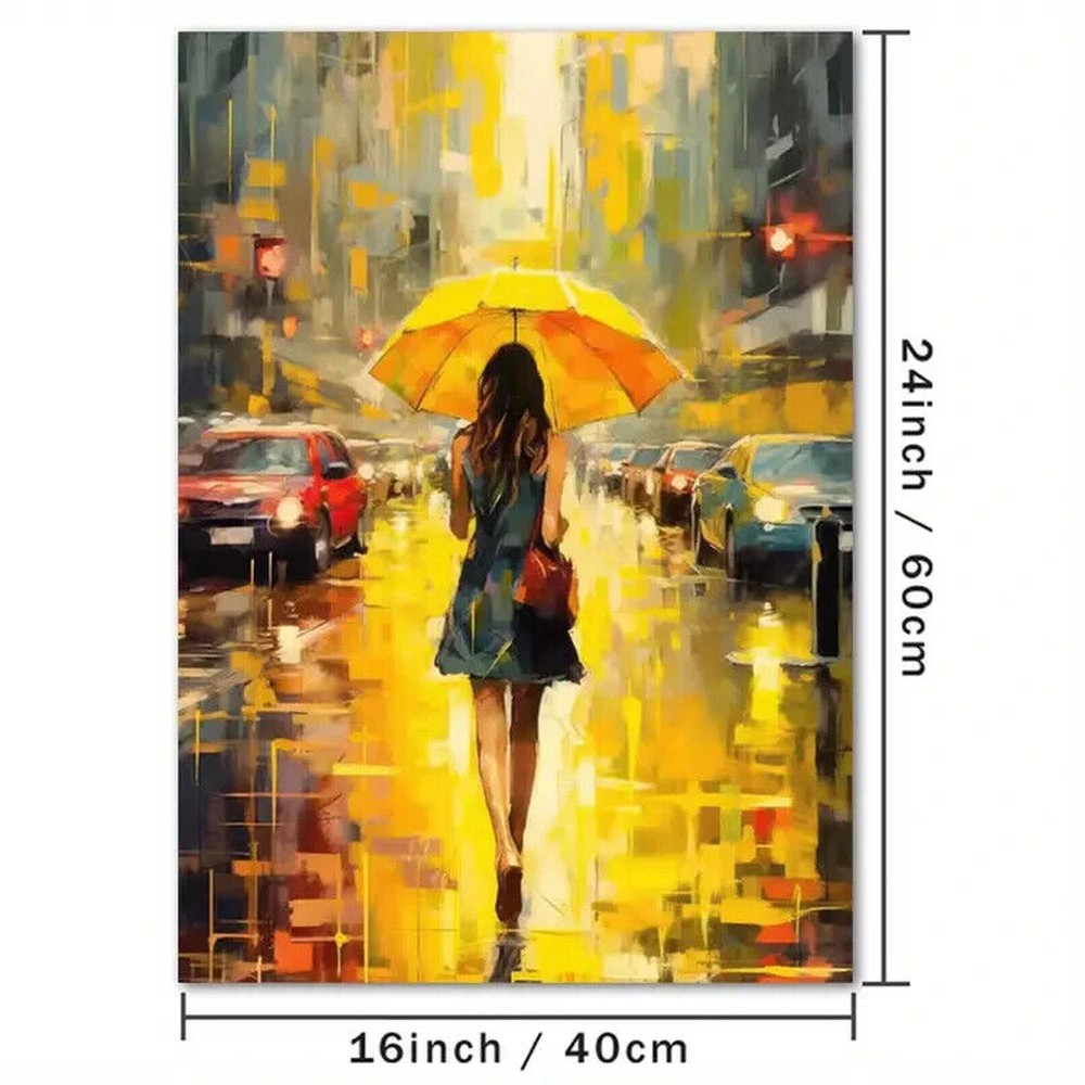 Woman Walking With Yellow Umbrella Canvas Print 16" x 24" Wall Art Home & Garden:Home Décor:Posters & Prints Style Your Walls